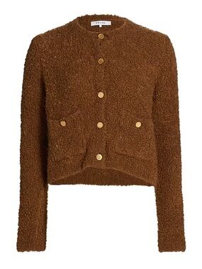 Frame Denim Brown Teddy Alpaca-Wool Patch-Pocket Jacket